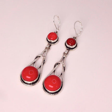 Vintage Red Glass Silver Earrings | 925 sterling Silver Lever Backs