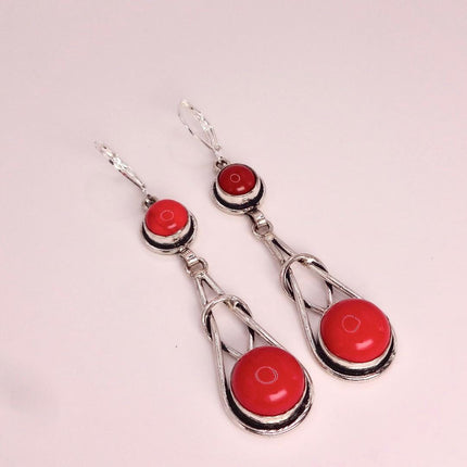 Vintage Red Glass Silver Earrings | 925 sterling Silver Lever Backs