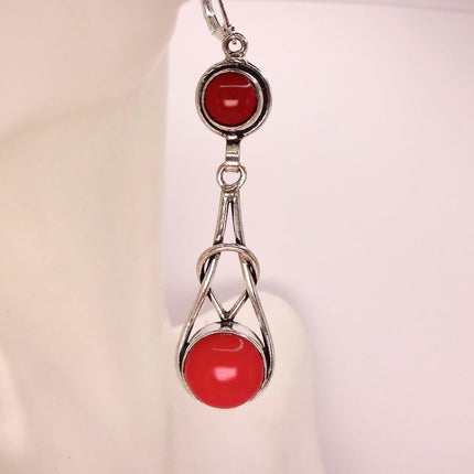 Vintage Red Glass Silver Earrings | 925 sterling Silver Lever Backs