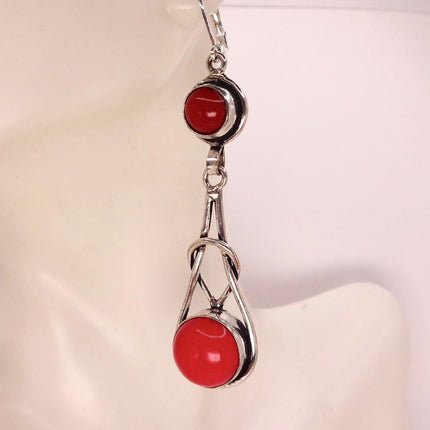 Vintage Red Glass Silver Earrings | 925 sterling Silver Lever Backs