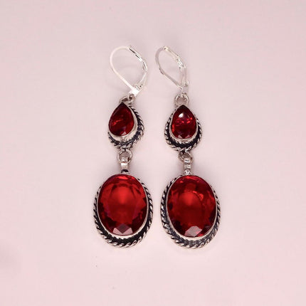 Vintage Red Glass Silver Earrings | 925 sterling Silver Lever Backs