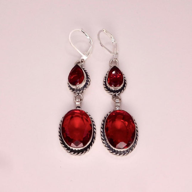 Vintage Red Glass Silver Earrings | 925 sterling Silver Lever Backs