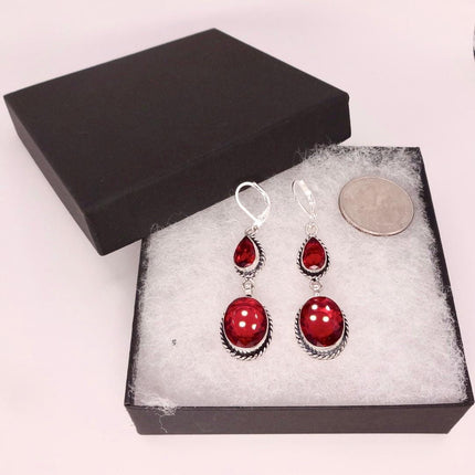 Vintage Red Glass Silver Earrings | 925 sterling Silver Lever Backs