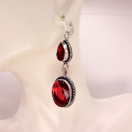 Vintage Red Glass Silver Earrings | 925 sterling Silver Lever Backs