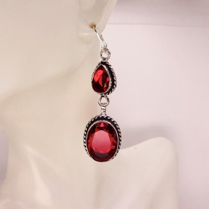 Vintage Red Glass Silver Earrings | 925 sterling Silver Lever Backs