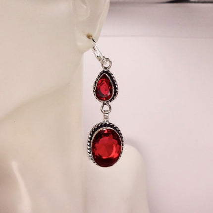 Vintage Red Glass Silver Earrings | 925 sterling Silver Lever Backs