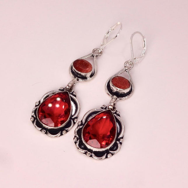 Vintage Red Glass Silver Earrings | 925 sterling Silver Lever Backs
