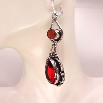 Vintage Red Glass Silver Earrings | 925 sterling Silver Lever Backs