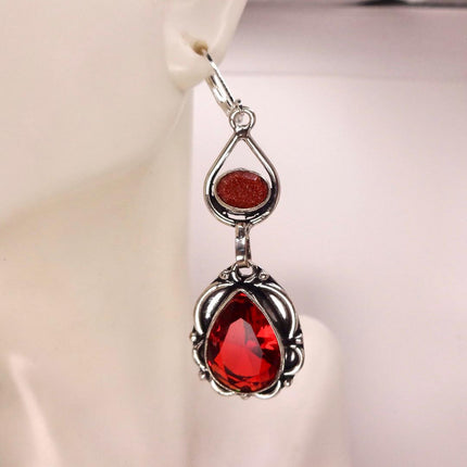 Vintage Red Glass Silver Earrings | 925 sterling Silver Lever Backs