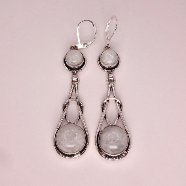 Vintage Rainbow Moonstone Dangle Earrings Sterling Silver Leverbacks