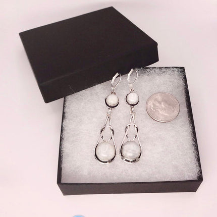 Vintage Rainbow Moonstone Dangle Earrings Sterling Silver Leverbacks