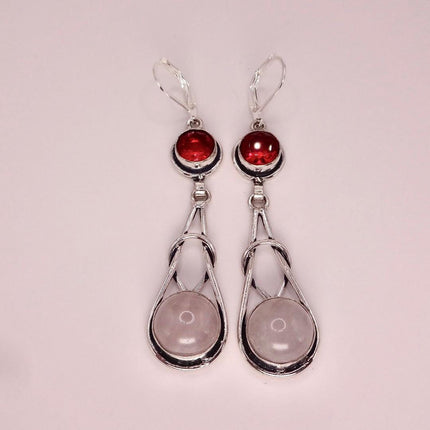 Vintage Pink Rose Quartz 925 Sterling Silver Liver Back Earrings
