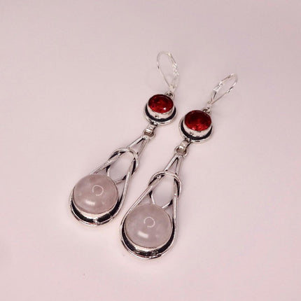 Vintage Pink Rose Quartz 925 Sterling Silver Liver Back Earrings