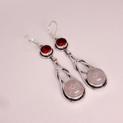 Vintage Pink Rose Quartz 925 Sterling Silver Liver Back Earrings