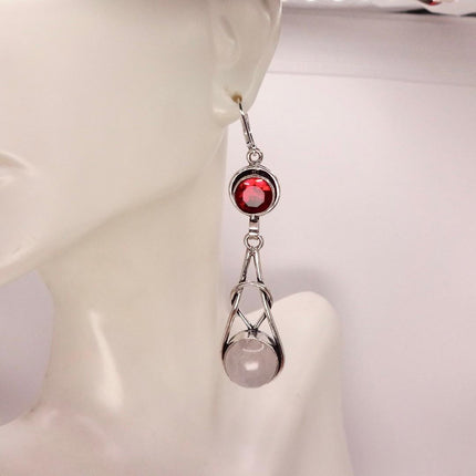 Vintage Pink Rose Quartz 925 Sterling Silver Liver Back Earrings