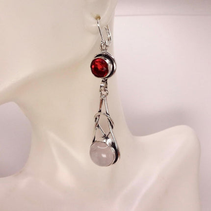 Vintage Pink Rose Quartz 925 Sterling Silver Liver Back Earrings
