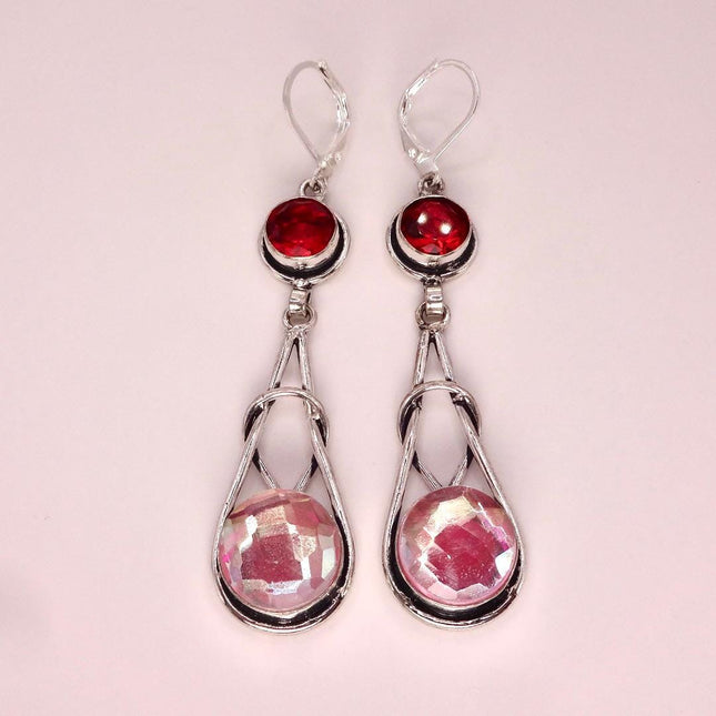 Vintage Red Pink Glass Silver Earrings | 925 sterling Silver Lever Backs