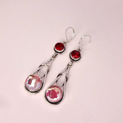 Vintage Red Pink Glass Silver Earrings | 925 sterling Silver Lever Backs