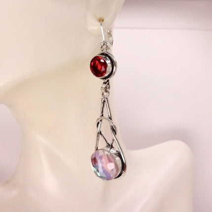 Vintage Red Pink Glass Silver Earrings | 925 sterling Silver Lever Backs