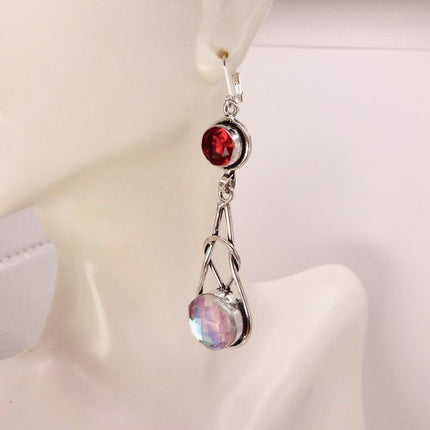 Vintage Red Pink Glass Silver Earrings | 925 sterling Silver Lever Backs