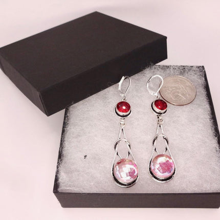 Vintage Red Pink Glass Silver Earrings | 925 sterling Silver Lever Backs