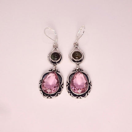 Vintage Red Pink Glass Silver Earrings | 925 sterling Silver Lever Backs