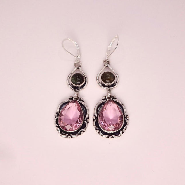 Vintage Red Pink Glass Silver Earrings | 925 sterling Silver Lever Backs