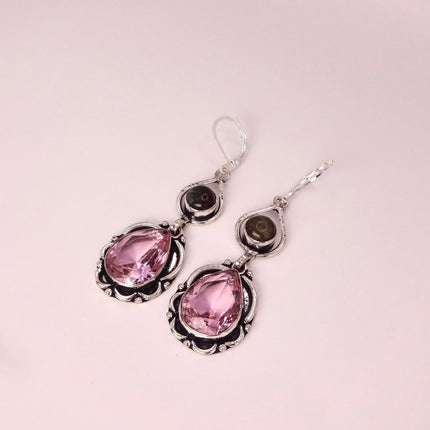 Vintage Red Pink Glass Silver Earrings | 925 sterling Silver Lever Backs