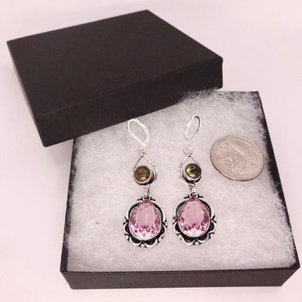 Vintage Red Pink Glass Silver Earrings | 925 sterling Silver Lever Backs