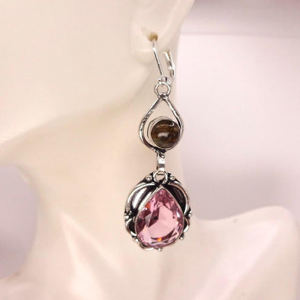 Vintage Red Pink Glass Silver Earrings | 925 sterling Silver Lever Backs