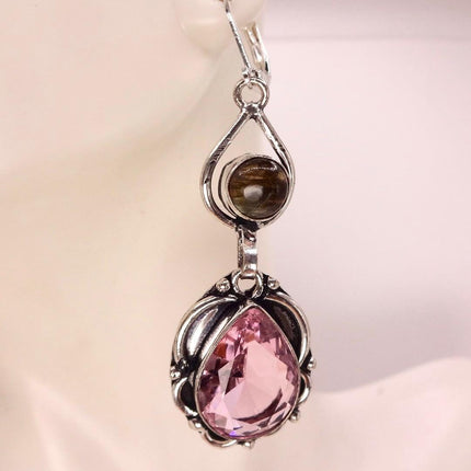 Vintage Red Pink Glass Silver Earrings | 925 sterling Silver Lever Backs