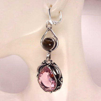Vintage Red Pink Glass Silver Earrings | 925 sterling Silver Lever Backs