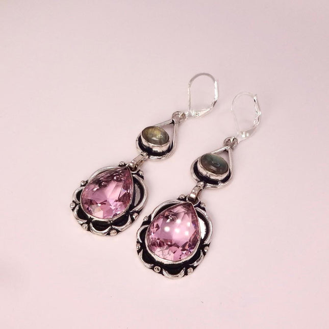Vintage Red Pink Glass Silver Earrings | 925 sterling Silver Lever Backs