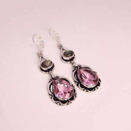 Vintage Red Pink Glass Silver Earrings | 925 sterling Silver Lever Backs