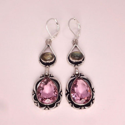 Vintage Red Pink Glass Silver Earrings | 925 sterling Silver Lever Backs
