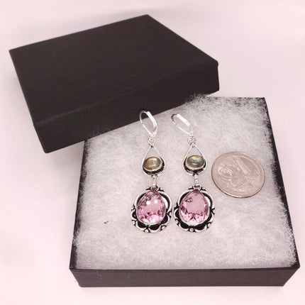 Vintage Red Pink Glass Silver Earrings | 925 sterling Silver Lever Backs