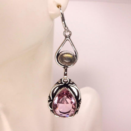 Vintage Red Pink Glass Silver Earrings | 925 sterling Silver Lever Backs