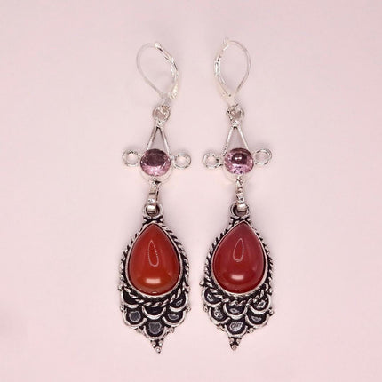 Vintage Red Carnelian Silver Earrings | 925 sterling Silver Lever Backs