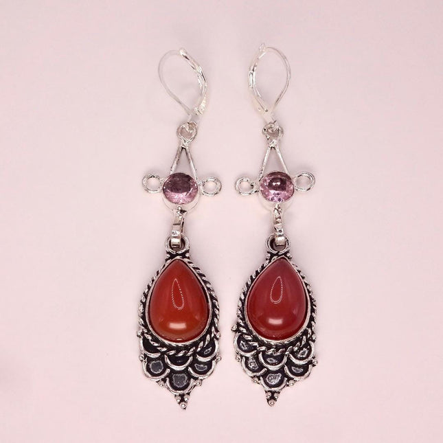 Vintage Red Carnelian Silver Earrings | 925 sterling Silver Lever Backs