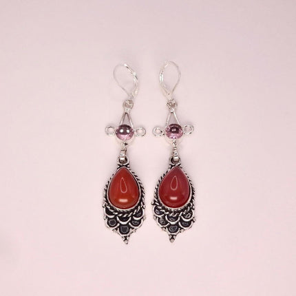 Vintage Red Carnelian Silver Earrings | 925 sterling Silver Lever Backs
