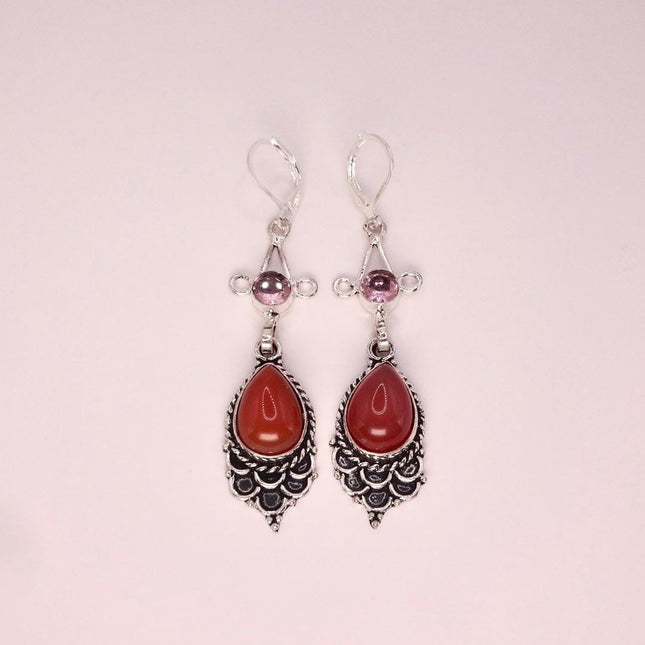Vintage Red Carnelian Silver Earrings | 925 sterling Silver Lever Backs