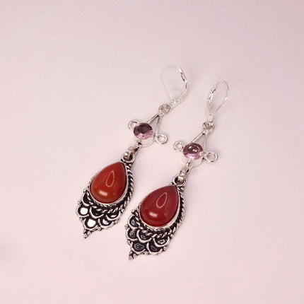 Vintage Red Carnelian Silver Earrings | 925 sterling Silver Lever Backs