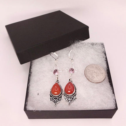 Vintage Red Carnelian Silver Earrings | 925 sterling Silver Lever Backs