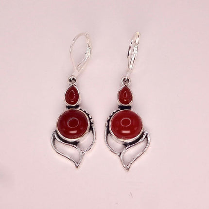 Vintage Red Carnelian Silver Earrings | 925 sterling Silver Lever Backs