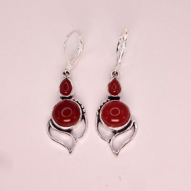 Vintage Red Carnelian Silver Earrings | 925 sterling Silver Lever Backs