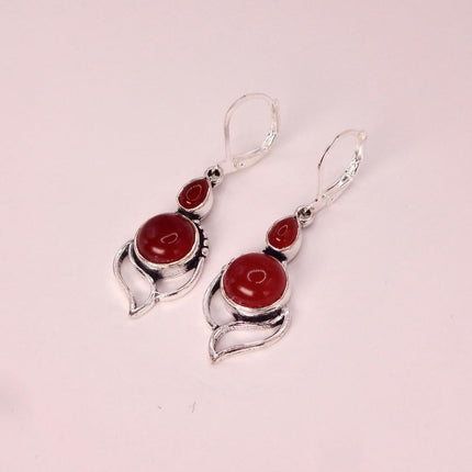 Vintage Red Carnelian Silver Earrings | 925 sterling Silver Lever Backs
