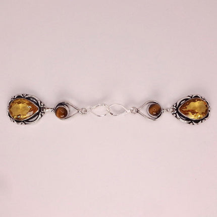 Vintage Yellow Citrine Glass Silver Chandelier Drop Earrings | 925 sterling Silver Lever Backs