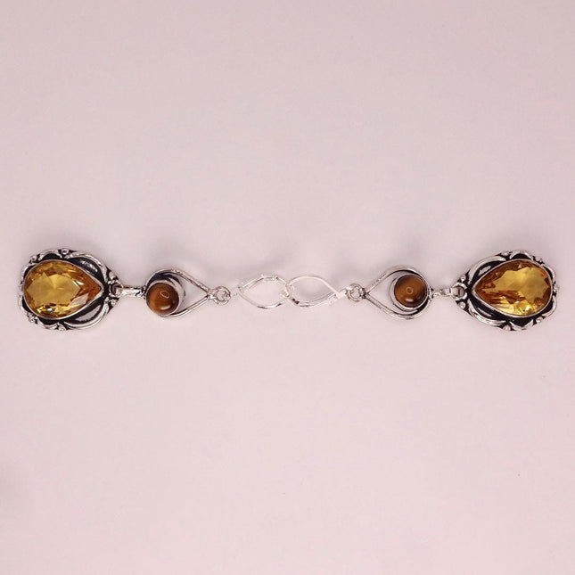 Vintage Yellow Citrine Glass Silver Chandelier Drop Earrings | 925 sterling Silver Lever Backs