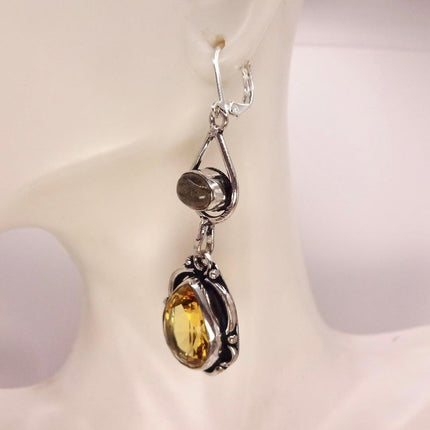 Vintage Yellow Citrine Glass Silver Chandelier Drop Earrings | 925 sterling Silver Lever Backs