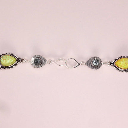 Vintage Green Yellow Glass Dangle Earrings Sterling Silver Leverbacks